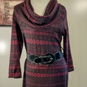 Bobbie Brooks Maroon/Black, Cowl-neck Belted Sweater Dress, size L